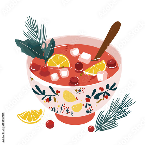 Vector illustration of a bowl of christmas punch