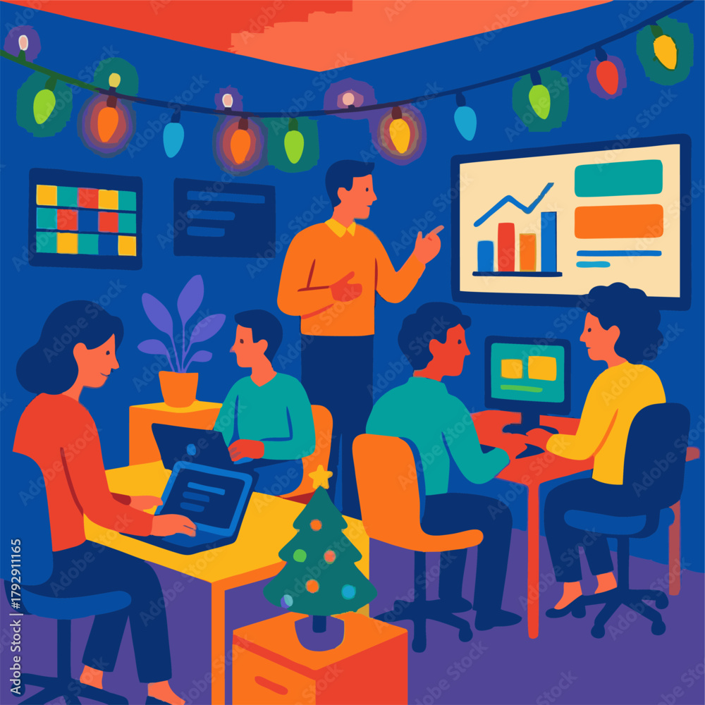 Fototapeta premium Colorful business office during meeting ilustration