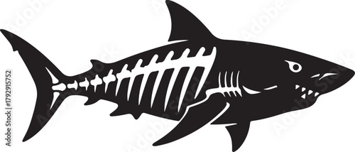 Shark skeleton silhouette, marine predator anatomy