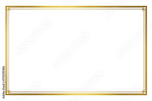 Rectangular frame of gold lines, double border with geometric accents