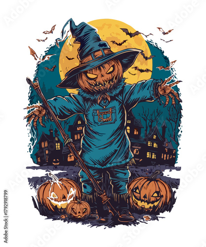 Pumpkin Headed Scarecrow T Shirt Design