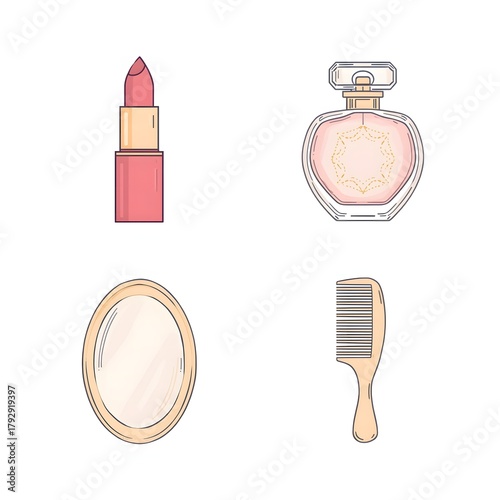 Beauty and Makeup Line Art Icons Set