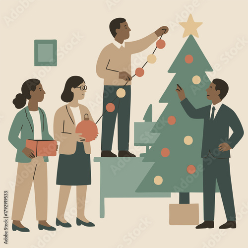 Happy family with Christmas tree silhouette symbol of success
