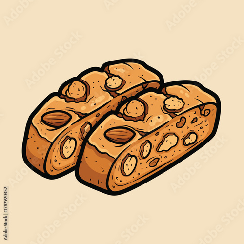 Two delicious, crunchy Italian biscotti with visible almonds, perfect for coffee or tea.