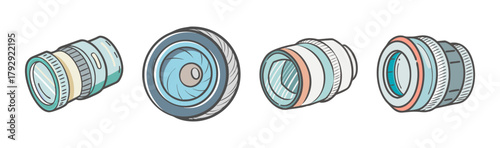 Artistic hand drawn photography camera lenses vector illustration