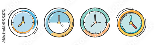 Stylized time management clock icons showing progress and deadlines