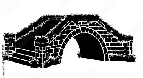 Parisian architecture sketch of a stone house and Eiffel Tower with a bridge over the river