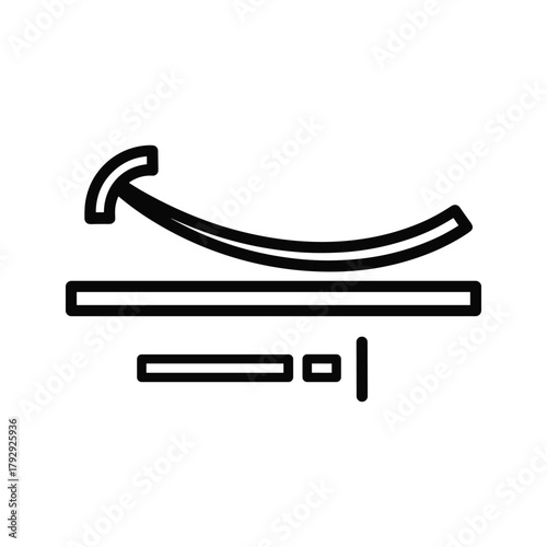 Curved arrow pointing upwards over a horizontal line and small rectangles