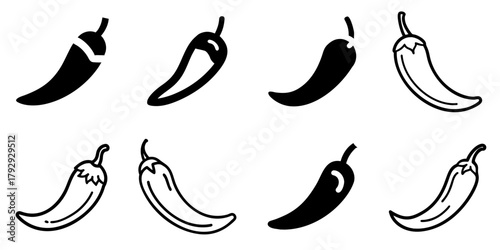 chili pepper icon set. pictogram isolated on white background. Vector illustration.