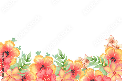 Floral and leaf watercolor border, intricately designed, standard scal