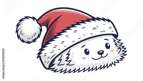 Adorable fluffy creature wearing a festive Santa hat, bringing holiday cheer with its sweet smile and rosy cheeks for Christmas celebrations.