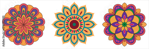 Colorful Mandala Set with Ornamental Floral Patterns – Boho Decorative Circular Designs for Yoga, Meditation, and Festival Art