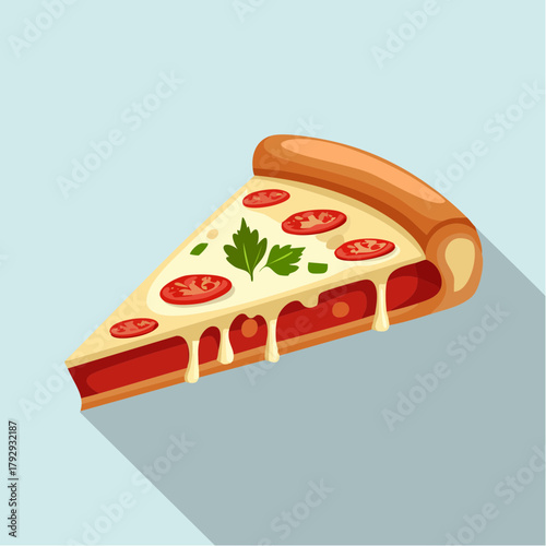 Delicious Pizza Slice Illustration with Mozzarella Cheese and Tomato Toppings