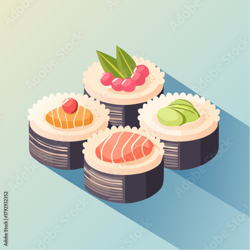 Isometric Sushi Rolls Fresh Flavors and Artistic Presentation