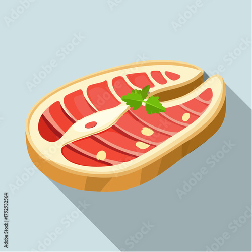 A vibrant illustration of a raw fish steak, garnished with parsley, representing healthy omega-3 rich food and gourmet cuisine
