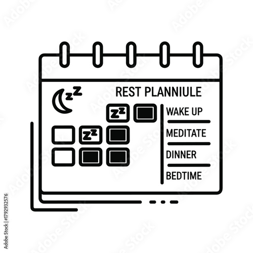 Rest plan schedule calendar with activities like wake up, meditate, dinner, and bedtime