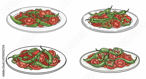 Tomato and green bean salad on plates