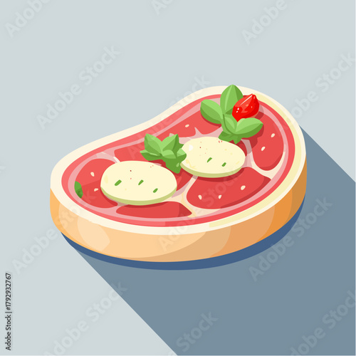 Delicious Steak with Butter and Herbs on a Plate, Flat Design