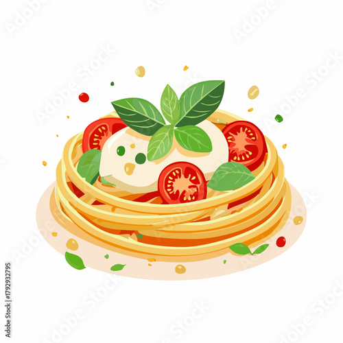 Delicious Plate of Spaghetti with Fresh Tomatoes and Basil, Italian Cuisine