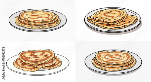 Stack of roti prata on plates