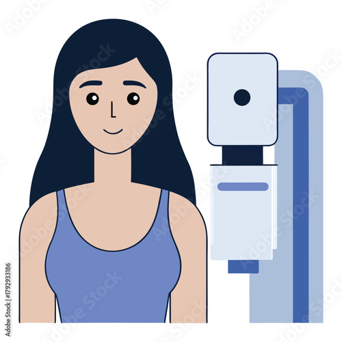 Woman standing next to a water cooler, modern design with blue accents, simple cartoon style Adobe Illustrator Artwork