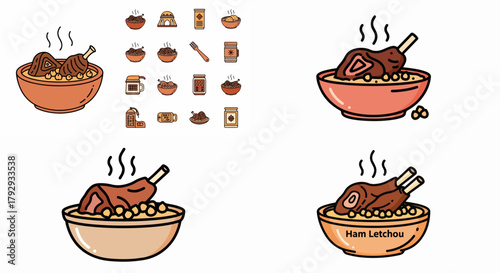 Ham Letchou bowl with steaming food and utensils