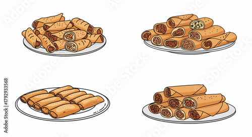 Assorted spring rolls on plates