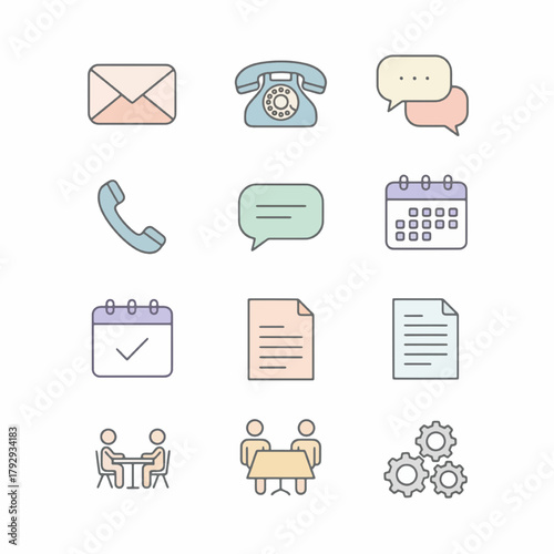 Essential Pastel Business and Office Icons Collection