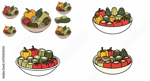 Assorted pickled vegetables in bowls