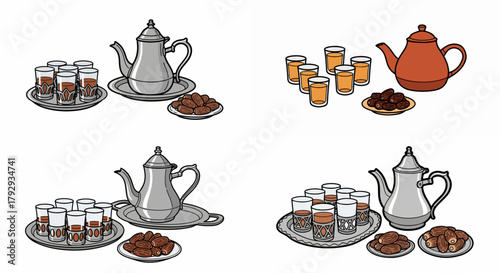 Arabic tea and dates set with traditional serving