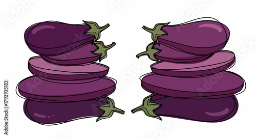 Stacked eggplant slices with transparent background
