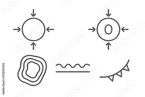 Meteorology Line Icons. Line style icons of meteorology: high pressure system, low pressure system, isobar lines, pressure front,