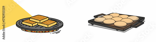 Korean grill with meat and pancakes