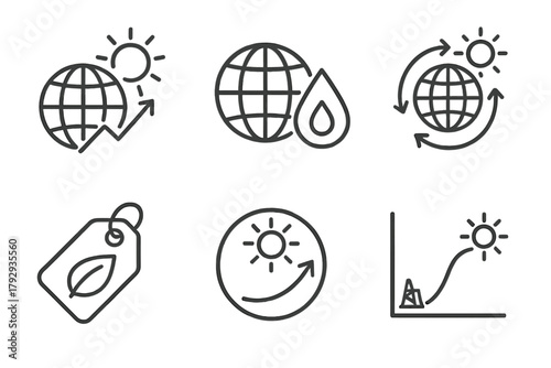 Artificial Photosynthesis Icons. Line style icons of artificial photosynthesis: global energy transition, planet and fuel icon,