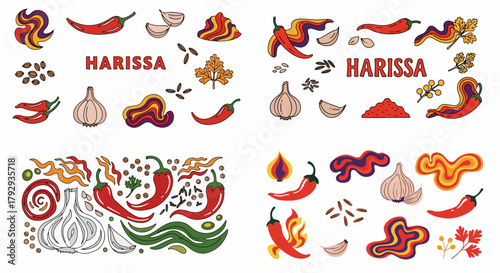 Harissa spices and ingredients collection