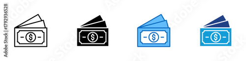 Cash Stack Multiple Style Icon Design Vector - Money stack representing cash handling, money management, and spending