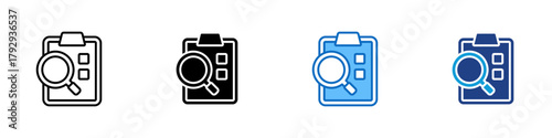 Audit Report Multiple Style Icon Design Vector - magnifying glass over a checklist, symbolizing audit, review, and performance evaluation