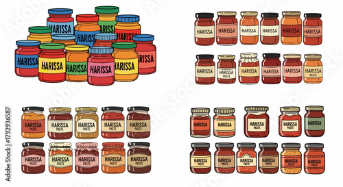 Harissa paste and sauce jars collection