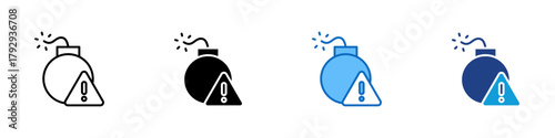 Risk Alert Multiple Style Icon Design Vector - bomb with an exclamation mark symbolizing danger, risk, or critical threat in a system or project