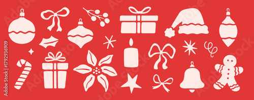 Abstract naive christmas  winter  new year vector set.