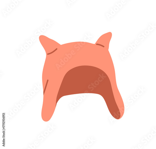 Cute woolen hat with funny animal ears and earflaps. Cozy soft winter head accessory. Modern kawaii style cap, fashion headwear, headdress. Flat vector illustration isolated on white background.
