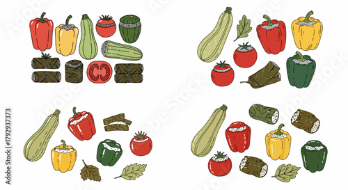 Stuffed vegetables and peppers colorful food arrangement