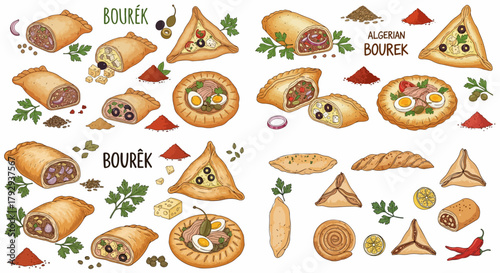 Burek pastries assortment with various fillings