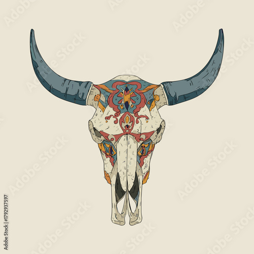 Vector illustration of a bison skull