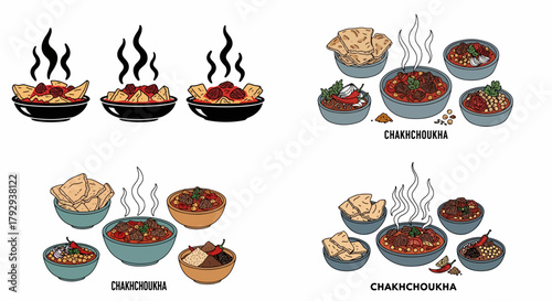 Chakhchoukha dish set with bread and spices