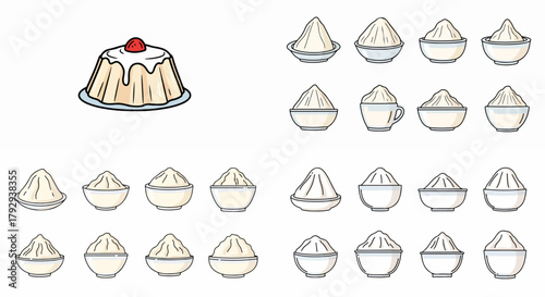 Dessert pudding with bowls and cream topping