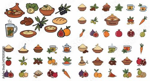 North African food collection with fruits and spices