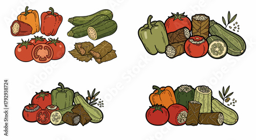 Mediterranean food ingredients arrangement with transparent background