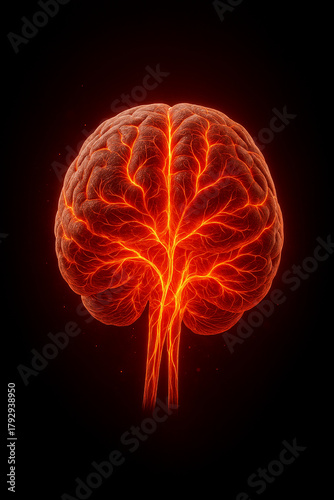 Glowing Human Brain Anatomy with Neural Network on a dark background