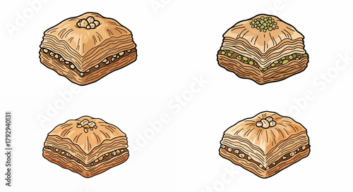 Baklava pastries assortment with transparent background